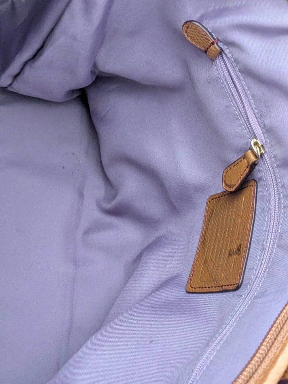 Coach Sawyer Plum Canvas & Leather Tote Bag Gold Hardware Charm Purple .